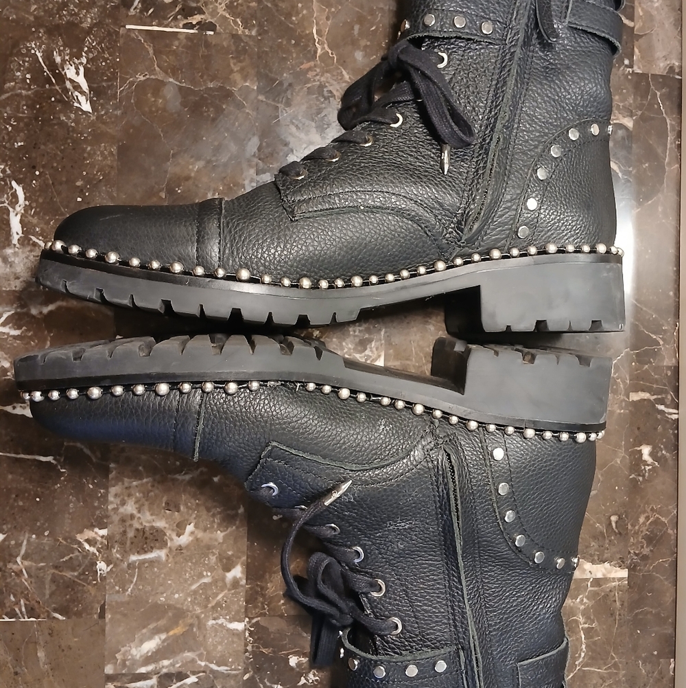 Sam Edelman Black Combat Boots with Silver Studs - Picture 6 of 11